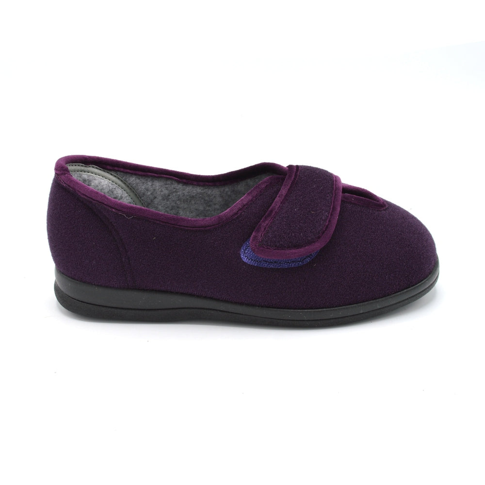 Cosyfeet Diane - Ladies Extra Wide Velcro Close Slipper - Plum — Wide Shoes