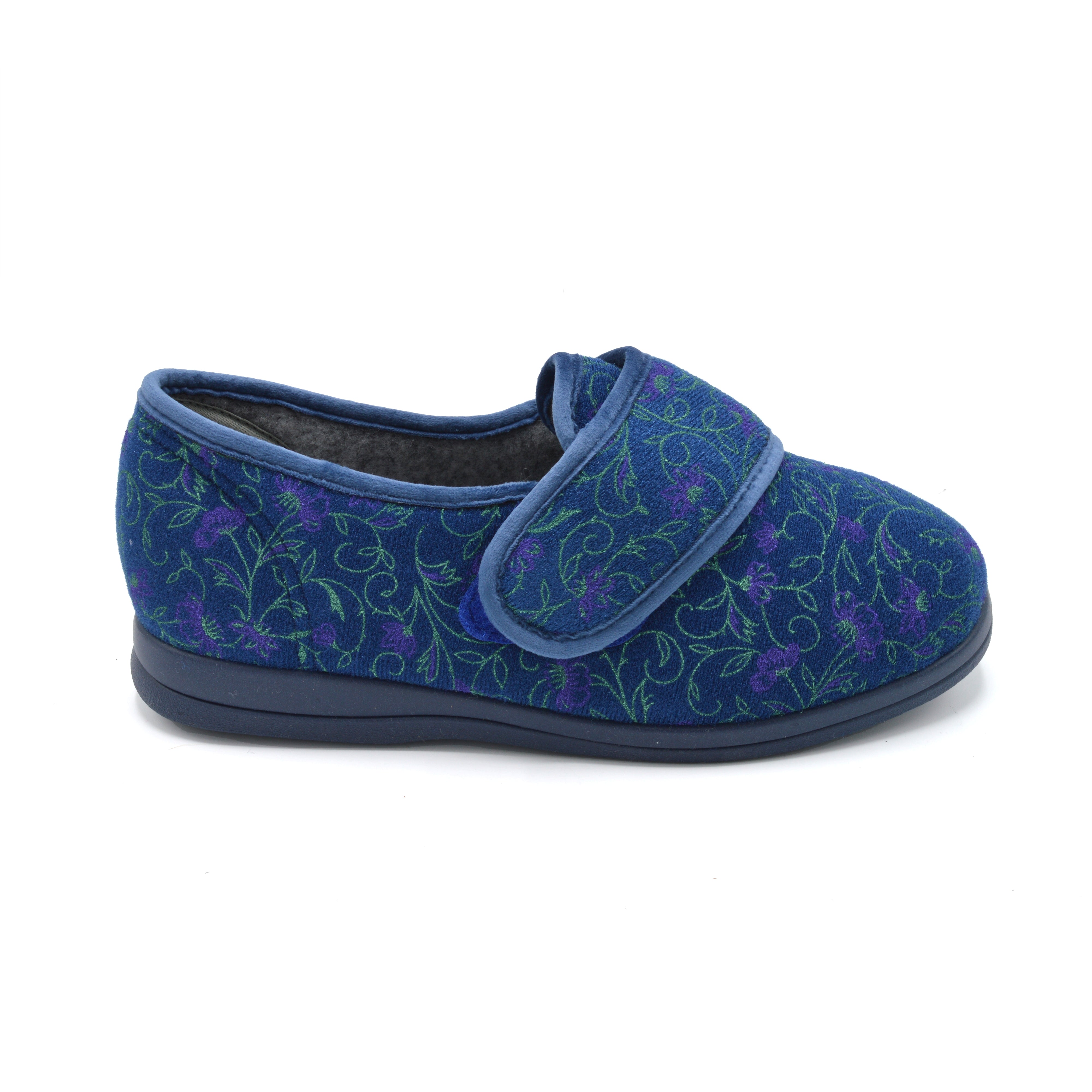 Cosyfeet Holly - Ladies Extra Wide Velcro Close Slipper - Blue — Wide Shoes