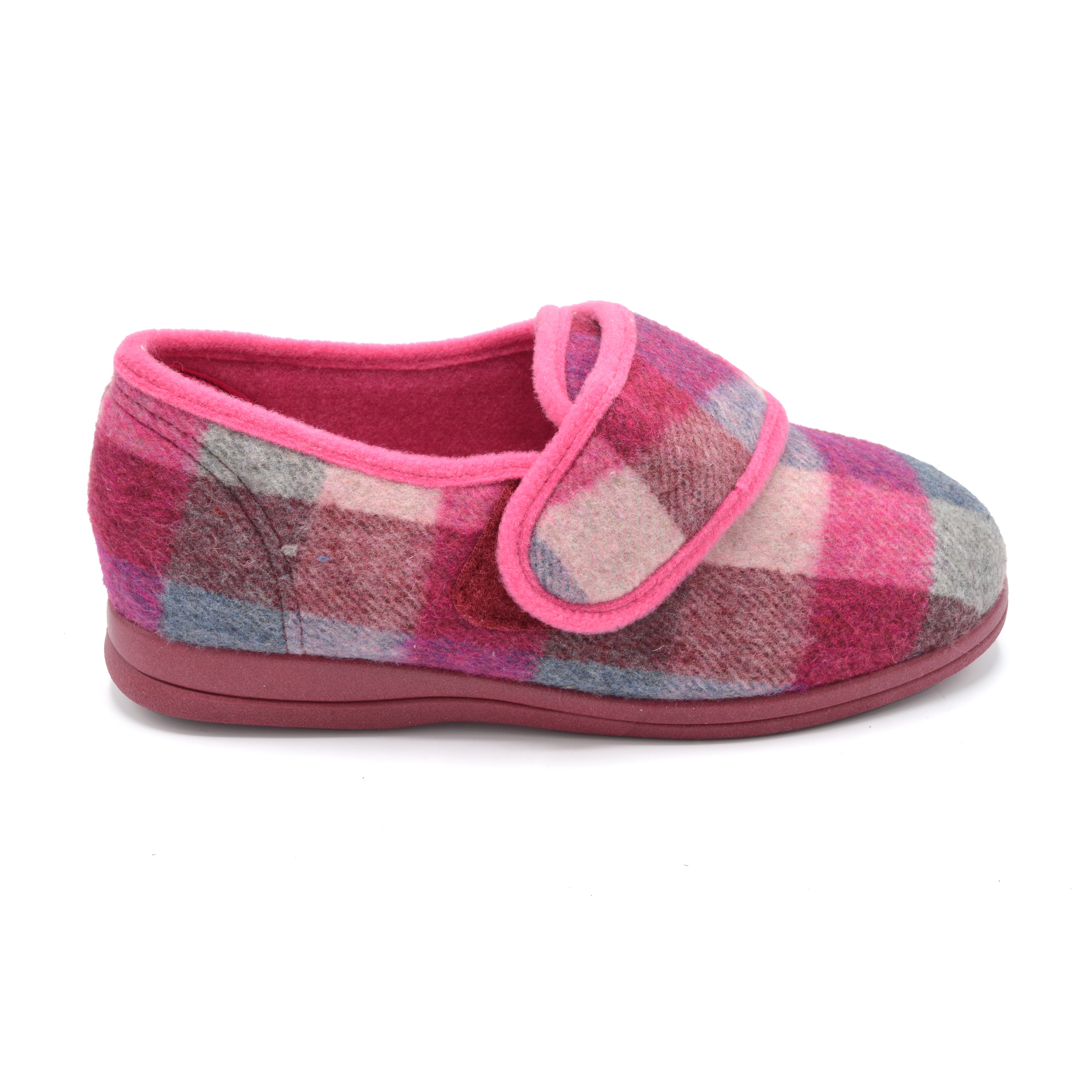 Cosyfeet Holly - Ladies Extra Wide Velcro Close Slipper - Pink — Wide Shoes