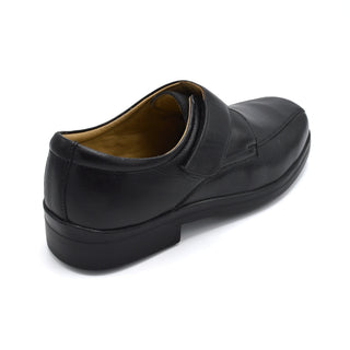 Mens Wide Fit Velcro Close Smart Shoe - 3E Width Fitting - Black - Back Side View