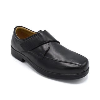 Mens Wide Fit Velcro Close Formal Shoe - 3E Width Fitting - Black